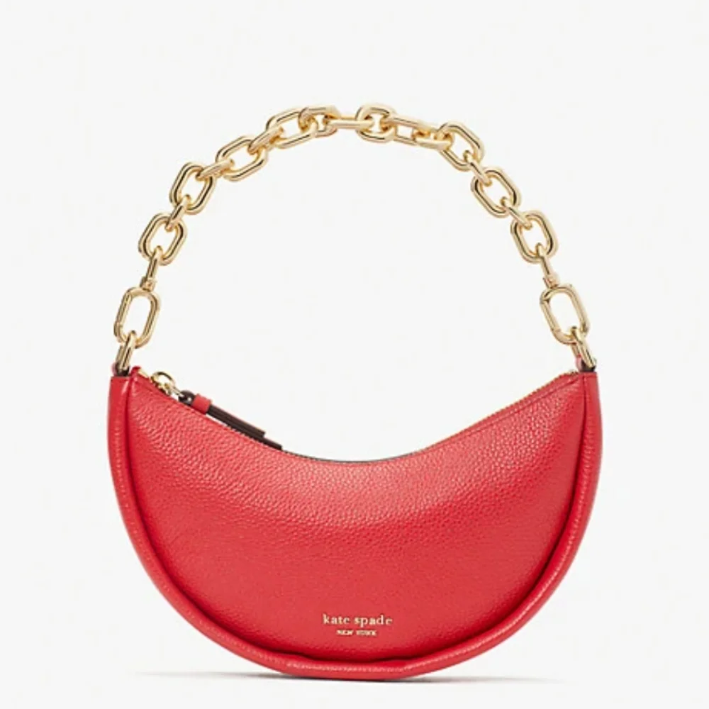 Kate Spade Smile Small Leather Chain Shoulder Bag Crossbody Lingonberry - Picture 2 of 4